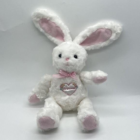 Carter's Other - Vintage Carter's White Bunny Plush Rattle Pink Bow Embroidered Heart‎ Princess